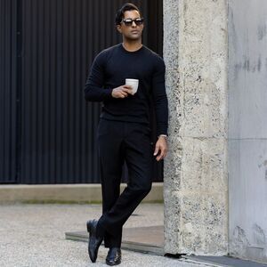 Collars & Co Sweater Mens Large Black Cotton Cashmere Luxury Touch Crewneck NWT